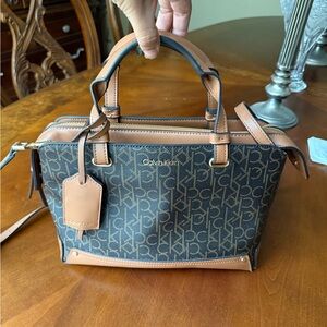 Calvin Klein Brown and Tan Satchel with Leather Trim